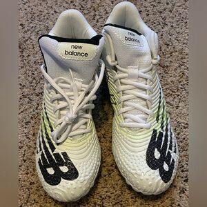 New Balance White Black Athletic Shoes with Lime Accents